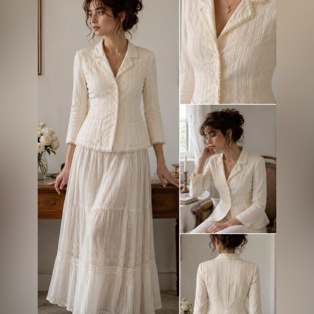 Vintage Evan Picone Ivory Lace Trim Romantic Jacket Coquette Cottagecore